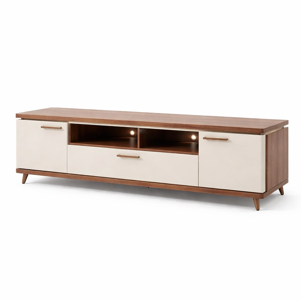 TV Lowboard Holz Braun Creme Modern-velnoxio